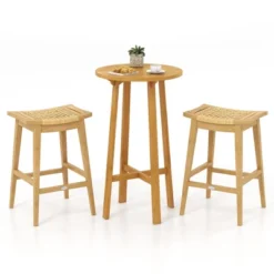 Tangkula 3 Piece Patio Bar Set Round Cocktail Table W/ 2 Rattan Saddle Stools -Tangkula Shop GUEST 5c823363 0dd1 4cbf 9d5e 2da8f234d677