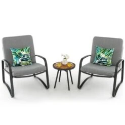 Tangkula Set Of 3 Bistro Conversation Set DPC Tabletop Metal Cushioned Chairs Patio -Tangkula Shop GUEST 5c8dc76c 3599 4ccf a012 27eeb1cc6046