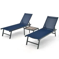 Tangkula 3-Piece Aluminum Patio Chaise Lounge Set with Adjustable Recliners and Coffee Table