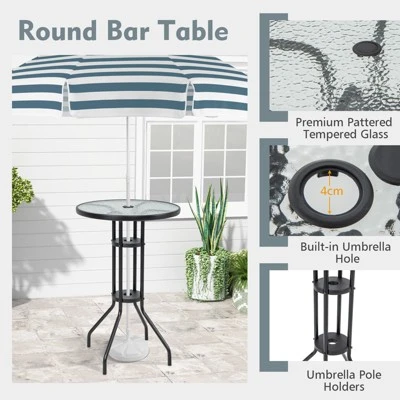 Tangkula 3PCS Bistro Set Folding Chairs Round Bar Table W/ 1.6" Umbrella Hole Yard Patio 5 Tangkula 3PCS Bistro Set Folding Chairs Round Bar Table W/ 1.6" Umbrella Hole Yard Patio - Image 5