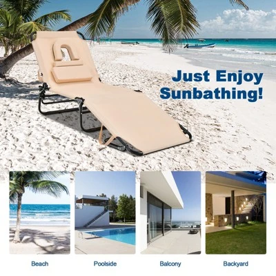 Tangkula Outdoor Folding Beach Chaise Lounge Chair - Adjustable 5-Position Recliner 3 Tangkula Outdoor Folding Beach Chaise Lounge Chair - Adjustable 5-Position Recliner - Image 3