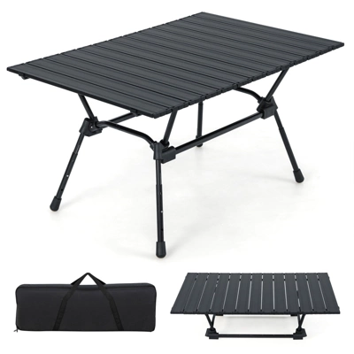Tangkula Folding Camping Table Collapsible Aluminum Roll Up Beach Table With Carrying Bag 4-Level Adjustable Height Dark/Silver 7 Tangkula Folding Camping Table Collapsible Aluminum Roll Up Beach Table With Carrying Bag 4-Level Adjustable Height Dark/Silver - Image 7