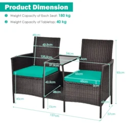 Tangkula Patio Loveseat 2 Person Cushioned Seats With Center Table Outdoor Rattan Furniture Set Turquoise/ Red -Tangkula Shop GUEST 5d24d1c9 6efa 4898 93af 3efe71ce8d74