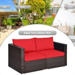 Tangkula 4PCS Rattan Corner Sofa Set Patio Outdoor Furniture Set W/ Red Cushions -Tangkula Shop GUEST 5d3be5cb 8cfe 4efc 98c0 d4ca0e0980e8