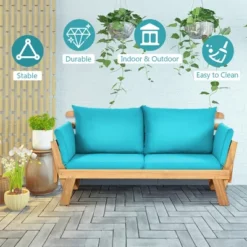 Tangkula Adjustable Patio Sofa Daybed Acacia Wood Furniture W/ Navy & Turquoise Sets Cushion -Tangkula Shop GUEST 5d4c463d 25ec 4750 9763 d2445b1766f5