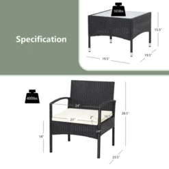 Tangkula 3PCS Wicker Rattan Furniture Patio Coffee Table Chair W/ Washable Cushion