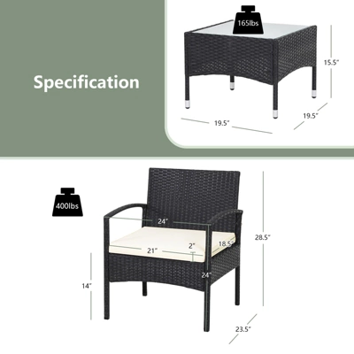 Tangkula 3PCS Wicker Rattan Furniture Patio Coffee Table Chair W/ Washable Cushion 1 Tangkula 3PCS Wicker Rattan Furniture Patio Coffee Table Chair W/ Washable Cushion