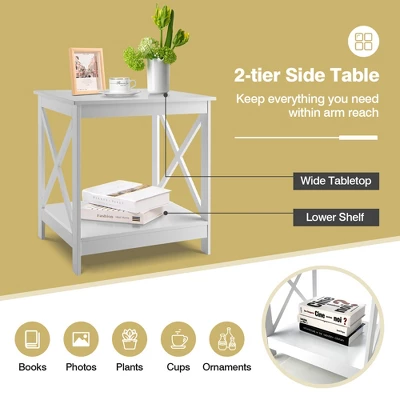 Tangkula Set Of 2 Accent End Table 2-Tier Sofa Side Table Nightstand W/ X-Shaped Frame White 6 Tangkula Set Of 2 Accent End Table 2-Tier Sofa Side Table Nightstand W/ X-Shaped Frame White - Image 6