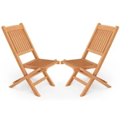 Tangkula Set Of 2 Teak Wood Outdoor Chair Folding Portable Patio Chair W/ Slatted Seat & Back