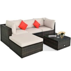 Tangkula 5-Piece Outdoor Patio Sectional Rattan Wicker Sofa Set W/ Cushion -Tangkula Shop GUEST 5dac6e95 b6e1 4ae1 8a7e 24295281618f