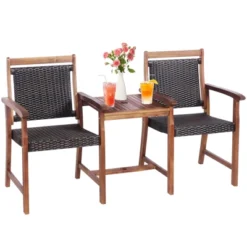 Acacia Wood Outdoor Bench with Table & Umbrella Hole - Small Space Set -Tangkula Shop GUEST 5dc274e4 243a 4d50 bd34 65333865b560