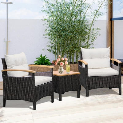 Tangkula 3-Piece Outdoor Patio Furniture Set with Acacia Wood Tabletop 3 Tangkula 3-Piece Outdoor Patio Furniture Set with Acacia Wood Tabletop - Image 3