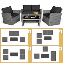 Tangkula 4-Piece Patio Rattan Conversation Set with Black Cushions & Coffee Table 13 Tangkula 4-Piece Patio Rattan Conversation Set with Black Cushions & Coffee Table -Tangkula Shop GUEST 5de3470d eee6 4cea 9628 6d2b2842e1d6