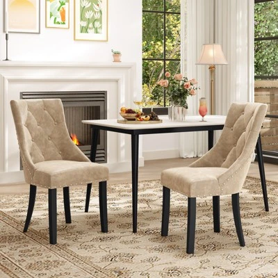 Tangkula Upholstered Dining Chairs Set Of 2 Tufted Wingback Chairs W/ Solid Wood Legs 1 Tangkula Upholstered Dining Chairs Set Of 2 Tufted Wingback Chairs W/ Solid Wood Legs