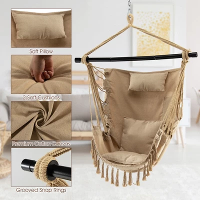 Tangkula Hammock Chair with Soft Pillow Cushions and Hanging Rope Swing 6 Tangkula Hammock Chair with Soft Pillow Cushions and Hanging Rope Swing - Image 6