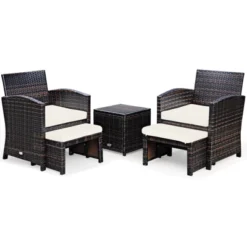 Tangkula 5 PCS Patio Rattan Wicker Furniture Set Chair Coffee Table Kit W/Soft Cushion Ottoman Gray/Turquoise/White/Red -Tangkula Shop GUEST 5e21bbcf dff5 4467 875b 220758d26bfc
