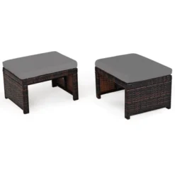 Tangkula 2 PCS Outdoor Wicker Ottoman Patio Rattan Furniture Metal Footrest Seat Square Footstool With Cushion -Tangkula Shop GUEST 5e4aaede fc9d 48a5 95e6 c29a76ddc94b