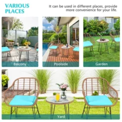 Tangkula 3PCS Patio Rattan Furniture Set With Round Tempered Glass Top Table & 2 Rattan Armchairs White/Turquoise/Red -Tangkula Shop GUEST 5e6a0971 60da 45ea a39e 03812b4694ad