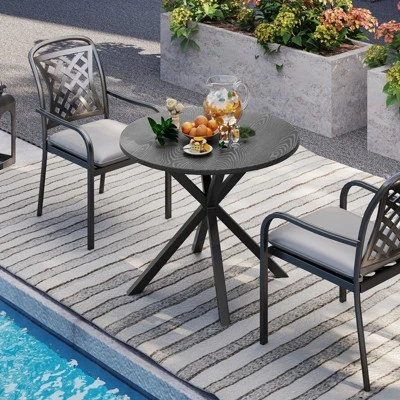 Tangkula 34 Inch Round Patio Bistro Table W/ Wood-Like Top & X-Shaped Legsfor Outside 2 Tangkula 34 Inch Round Patio Bistro Table W/ Wood-Like Top & X-Shaped Legsfor Outside - Image 2