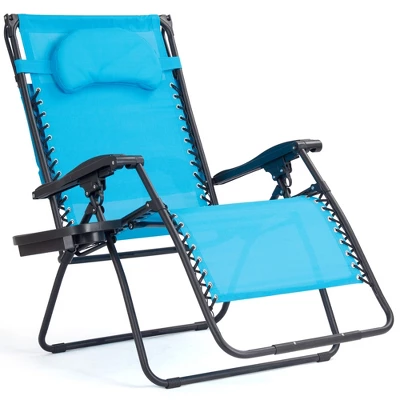 Tangkula Zero Gravity Reclining Lounge Chair with Sunshade & Side Tray - Blue 5 Tangkula Zero Gravity Reclining Lounge Chair with Sunshade & Side Tray - Blue - Image 5