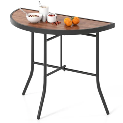 Tangkula 2-Piece Half-Round Folding Event Tables with Metal Frame - Brown 9 Tangkula 2-Piece Half-Round Folding Event Tables with Metal Frame - Brown - Image 9