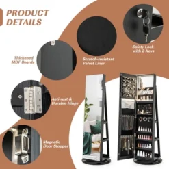 Tangkula 360° Rotating Mirrored Jewelry Cabinet Armoire 3 Color LED Modes Lockable Black -Tangkula Shop GUEST 5e861e7f b88c 4085 b1c5 f723cc422984