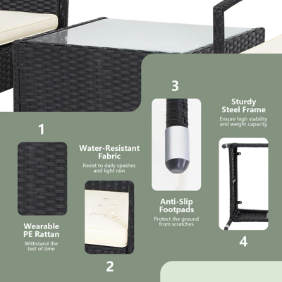 Tangkula 3PCS Wicker Rattan Furniture Patio Coffee Table Chair W/ Washable Cushion 8 Tangkula 3PCS Wicker Rattan Furniture Patio Coffee Table Chair W/ Washable Cushion - Image 8