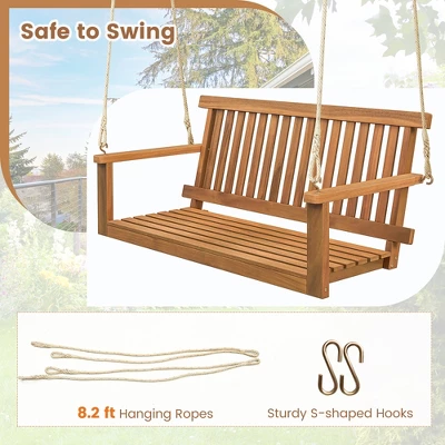 Tangkula 2-Person Acacia Wood Outdoor Porch Swing Patio Hanging Bench Chair Natural 6 Tangkula 2-Person Acacia Wood Outdoor Porch Swing Patio Hanging Bench Chair Natural - Image 6