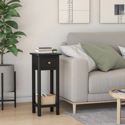 Tangkula 2 Tier End Bedside Sofa Side Table With Drawer Shelf Acacia Wood Nightstand Black 2 Tangkula 2 Tier End Bedside Sofa Side Table With Drawer Shelf Acacia Wood Nightstand Black - Image 2