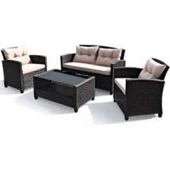 Tangkula 8-Piece Outdoor Rattan Sectional Sofa Set with Cushions