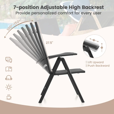 Tangkula 4-Piece Patio Folding Dining Chairs with 7-Level Adjustable High Backrest 1 Tangkula 4-Piece Patio Folding Dining Chairs with 7-Level Adjustable High Backrest