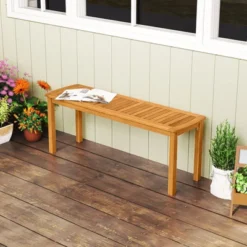 Tangkula 2-Piece 48" Outdoor Acacia Wood Benches for Patio and Garden