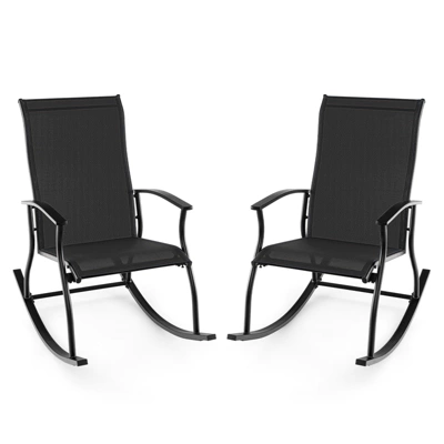 Tangkula Set Of 2 Outdoor Rocking Chair Patio Rocker W/ Breathable Fabric Black 9 Tangkula Set Of 2 Outdoor Rocking Chair Patio Rocker W/ Breathable Fabric Black - Image 9