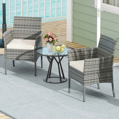 Tangkula Outdoor PE Wicker Chairs Set Of 4 Patio Dining Armchairs W/ Padded Cushions 2 Tangkula Outdoor PE Wicker Chairs Set Of 4 Patio Dining Armchairs W/ Padded Cushions - Image 2