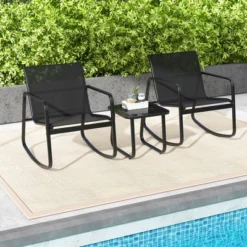 Tangkula 3 Piece Rocking Bistro Set Patio Furniture Set W/ 2 Rocking Chairs & Glass-Top Coffee Table -Tangkula Shop GUEST 5fdc733d bb0d 467c 86e8 2a9fd3e2609a
