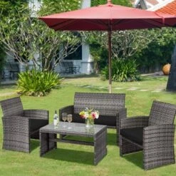 Tangkula 4-Piece Outdoor Patio Furniture Set - Rattan Wicker Conversation Sofa Collection