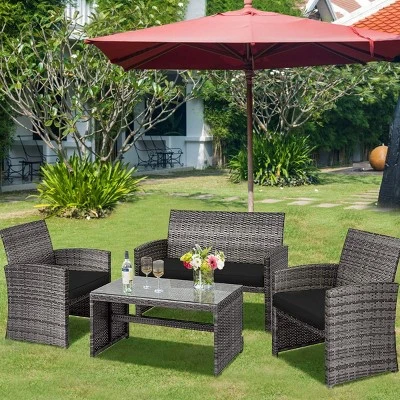 Tangkula 4-Piece Outdoor Patio Furniture Set - Rattan Wicker Conversation Sofa Collection 1 Tangkula 4-Piece Outdoor Patio Furniture Set - Rattan Wicker Conversation Sofa Collection