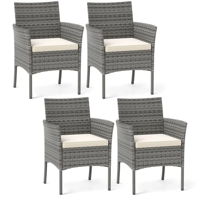 Tangkula Outdoor PE Wicker Chairs Set Of 4 Patio Dining Armchairs W/ Padded Cushions 9 Tangkula Outdoor PE Wicker Chairs Set Of 4 Patio Dining Armchairs W/ Padded Cushions - Image 9