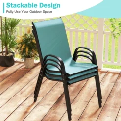Tangkula Set Of 4 Stackable Patio Chairs All Weather Resistant Breathable & Quick-Dry Fabric Outdoor Dining Chairs W/Armrests Turquoise Blue -Tangkula Shop GUEST 6070cacf d39e 485e a221 f8de1a510777