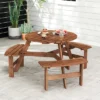 Tangkula 6-Person Round Picnic Table Set W/ 3 Built-in Benches 2" Umbrella Hole