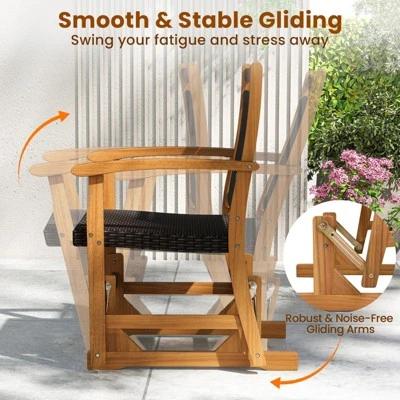 Tangkula Patio Rattan Glider Chair W/ Acacia Wood Frame & Wicker Seat Back Armrests 3 Tangkula Patio Rattan Glider Chair W/ Acacia Wood Frame & Wicker Seat Back Armrests - Image 3