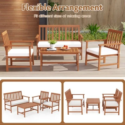 Tangkula 4-Piece Acacia Wood Patio Conversation Set Outdoor Furniture Set W/ 2 Armchairs 5 Tangkula 4-Piece Acacia Wood Patio Conversation Set Outdoor Furniture Set W/ 2 Armchairs - Image 5
