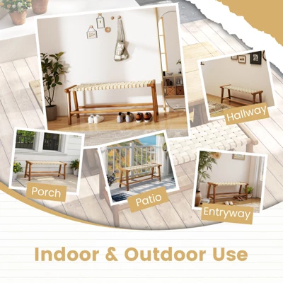 Tangkula 47" Solid Teak Wood Patio Bench with Hand-Woven Seat 5 Tangkula 47" Solid Teak Wood Patio Bench with Hand-Woven Seat - Image 5