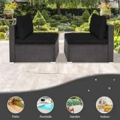 Tangkula 2PCS Patio Sectional Armless Sofas Outdoor Rattan Furniture Set W/ Cushions Black 13 Tangkula 2PCS Patio Sectional Armless Sofas Outdoor Rattan Furniture Set W/ Cushions Black -Tangkula Shop GUEST 60e62208 d390 4a68 a3b1 ff1cb25943b1