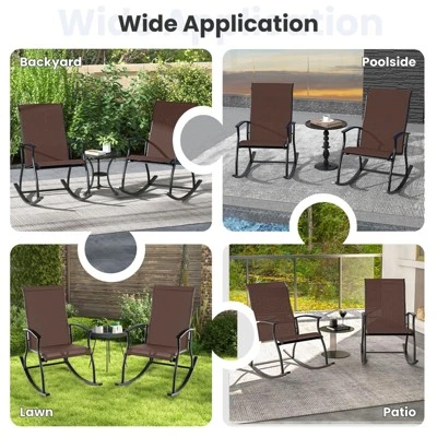 Tangkula Set of 2 Outdoor Rocking Chairs with Breathable Fabric - Brown 5 Tangkula Set of 2 Outdoor Rocking Chairs with Breathable Fabric - Brown - Image 5