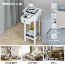 Tangkula Narrow Side Table Small End Table For Small Spaces Farmhouse Acacia Wood Slim Sofa Table Thin Nightstand W/Drawer & Open Shelf White -Tangkula Shop GUEST 6100f083 b14b 4978 b56a 0bd8976e0434