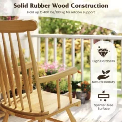 Tangkula Solid Wood Outdoor Porch Rocker Chair - Natural Rubber Wood