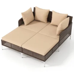 Tangkula Outdoor Rattan Double Daybed Wicker Chaise Lounge For 2 W/ Seat & Back Cushions -Tangkula Shop GUEST 6160e8e8 2427 45c2 9d87 0bcf4c7458c0