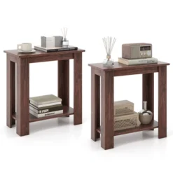Tangkula 2pcs Wood End Table 2-tier Rectangular Side Table Home Accent Table W/ Storage Shelf Small Night Stands Sofa Side Coffee Table Mahogany/White -Tangkula Shop GUEST 61be100c 78a7 4d5c 9f57 e672896bf39f
