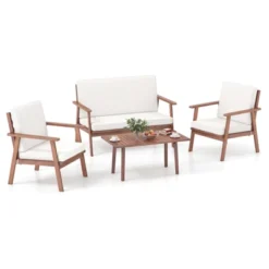 Tangkula 4-Piece Acacia Wood Outdoor Conversation Set with Coffee Table